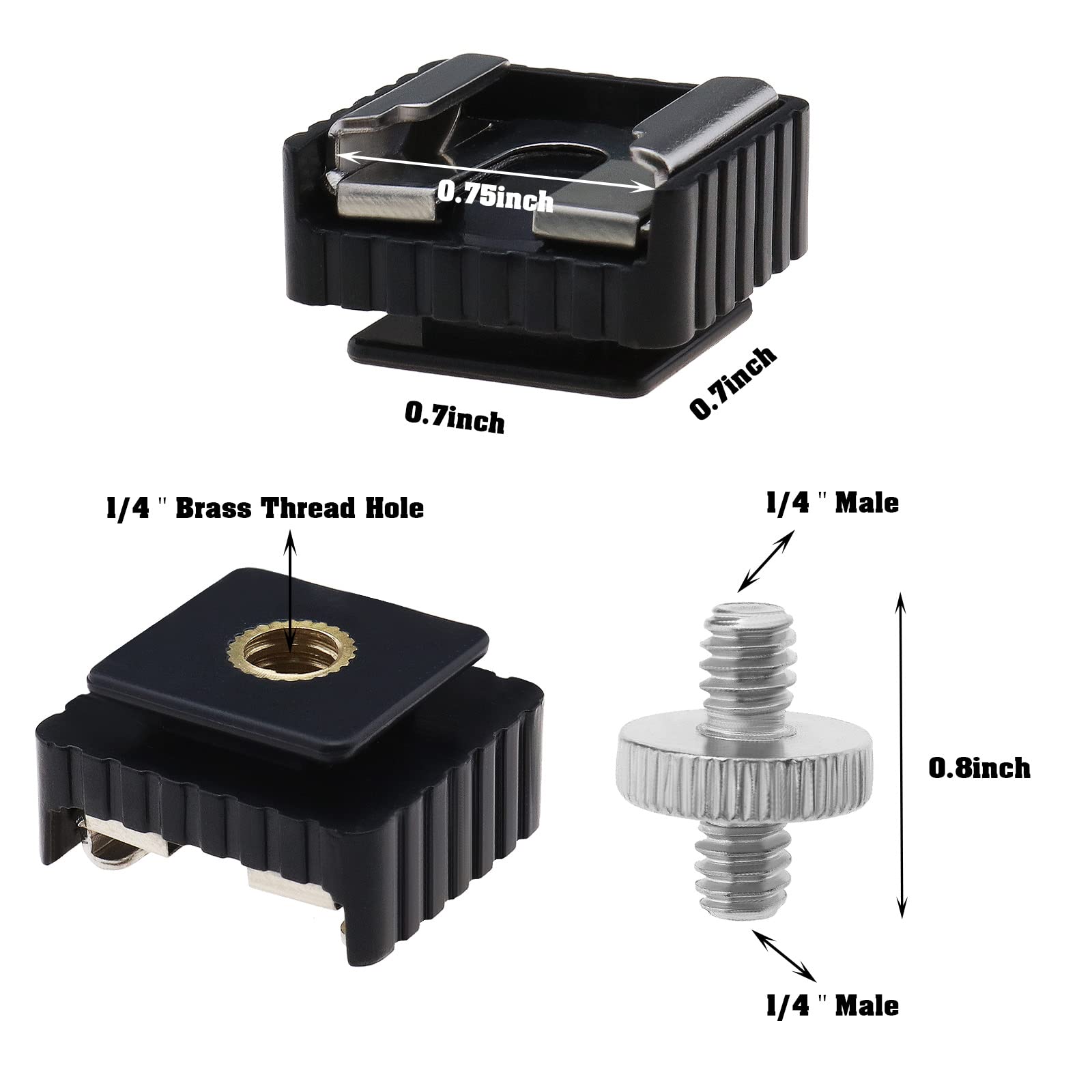 Micro Traders 2Pcs Flash Hot Shoe Mount Adapter To 1/4 Thread Hole With 1/4'' 20 Male To 1/4'' 20 Male Tripod Screw Adapter Comp