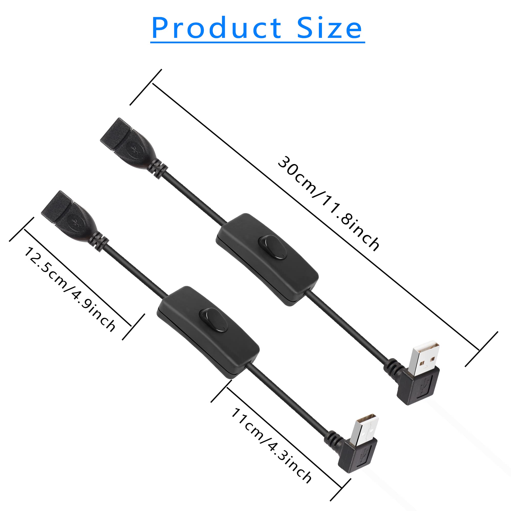 Pngknyocn Usb Short Cable With On/Off Switch,2 Pack 1Ft 90 Degree Up & Down Angle Upgraded Usb A 2.0 Male To Female Data Power Switch Cable