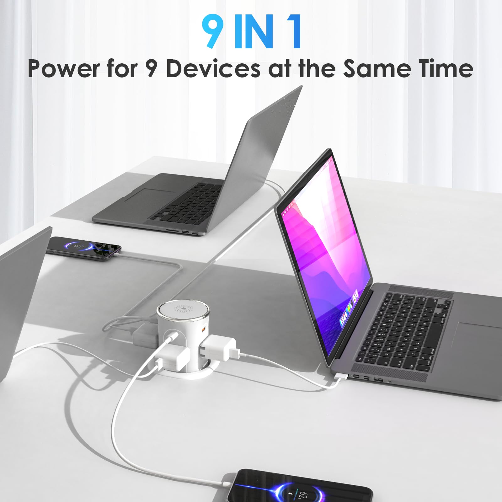 3.15In Pop Up Countertop Outlet With 15W Wireless Charger, Max 20W Usb Power Delivery 15A Tamper Resistant, Desktop Mount Electr