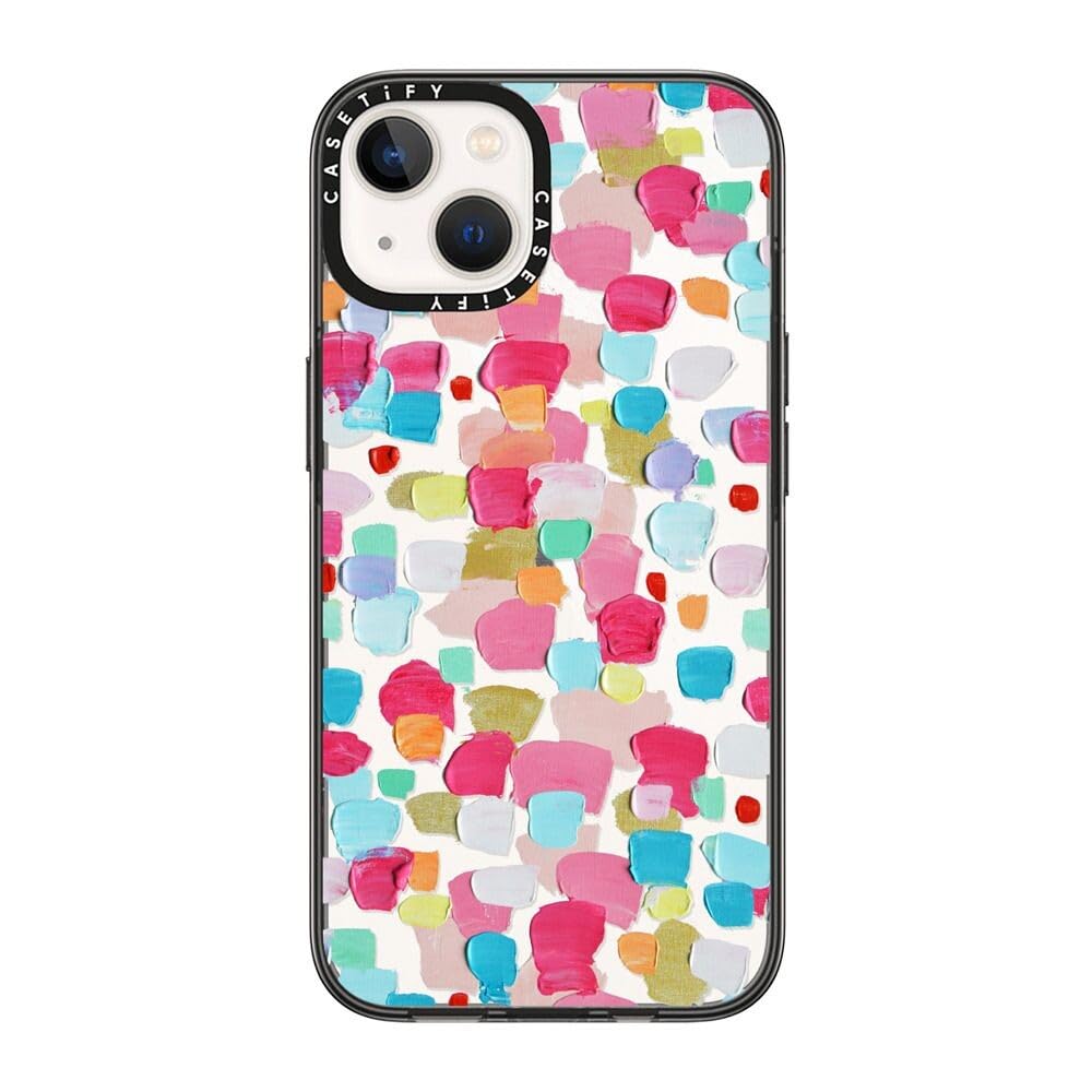 Casetify Compact Iphone 14 Case [2X Military Grade Drop Tested / 4Ft Drop Protection]   Magenta Confetti   Clear Black
