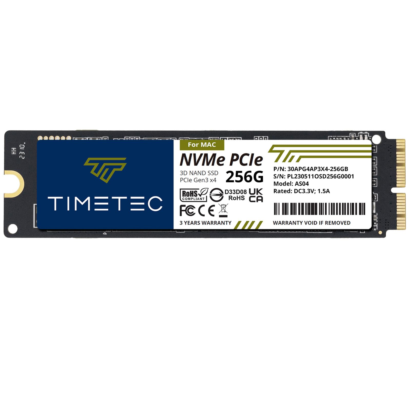 Timetec 256Gb Mac Ssd Nvme Pcie Gen3X4 3D Nand Tlc Read Up To 1,950Mb/S Compatible With Apple Macbook Air (2013 2015, 2017), Mac