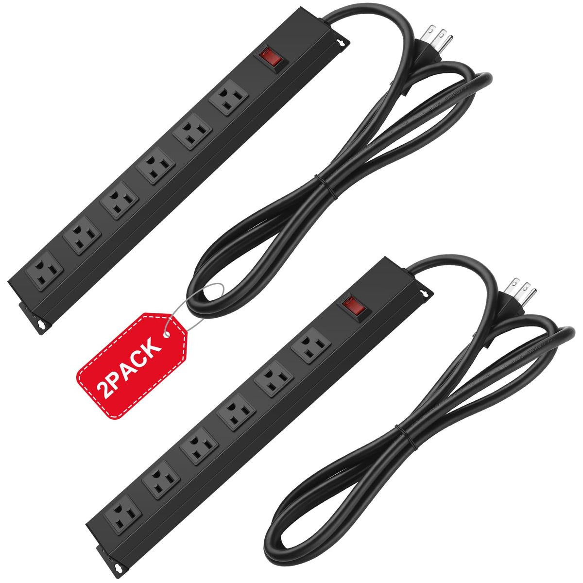 2Pack Metal Wall Mount Power Strip, Mountable Power Outlet With 6 Ac Outlets, Aluminum Alloy Mount Power Socket With Switch, 6 F