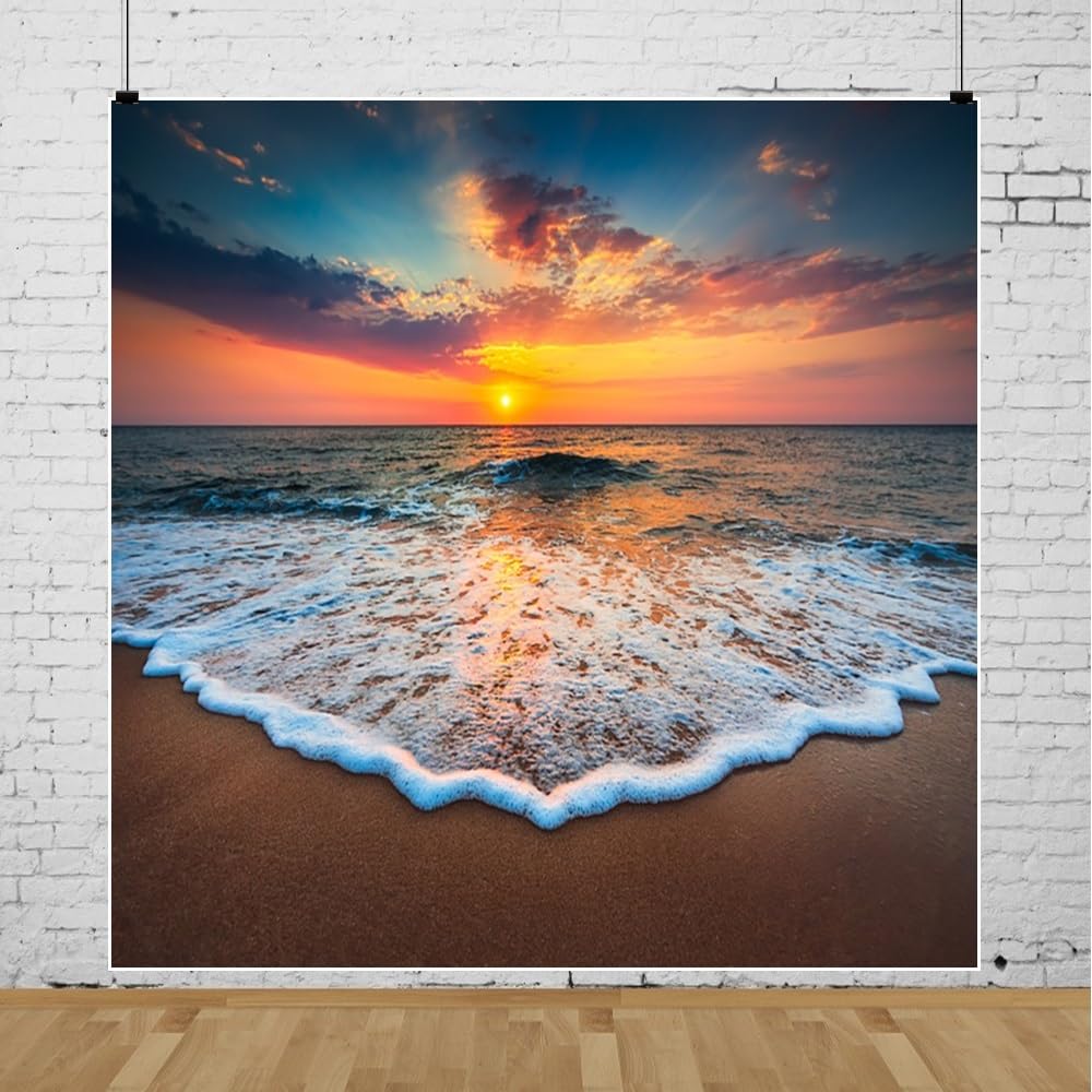 Leyiyi 10X10Ft Photography Background Seaside Sunset Backdrop Wedding Ceremony Hawaiian Luau Party Hula Ocean Wave Foam Beach Sa