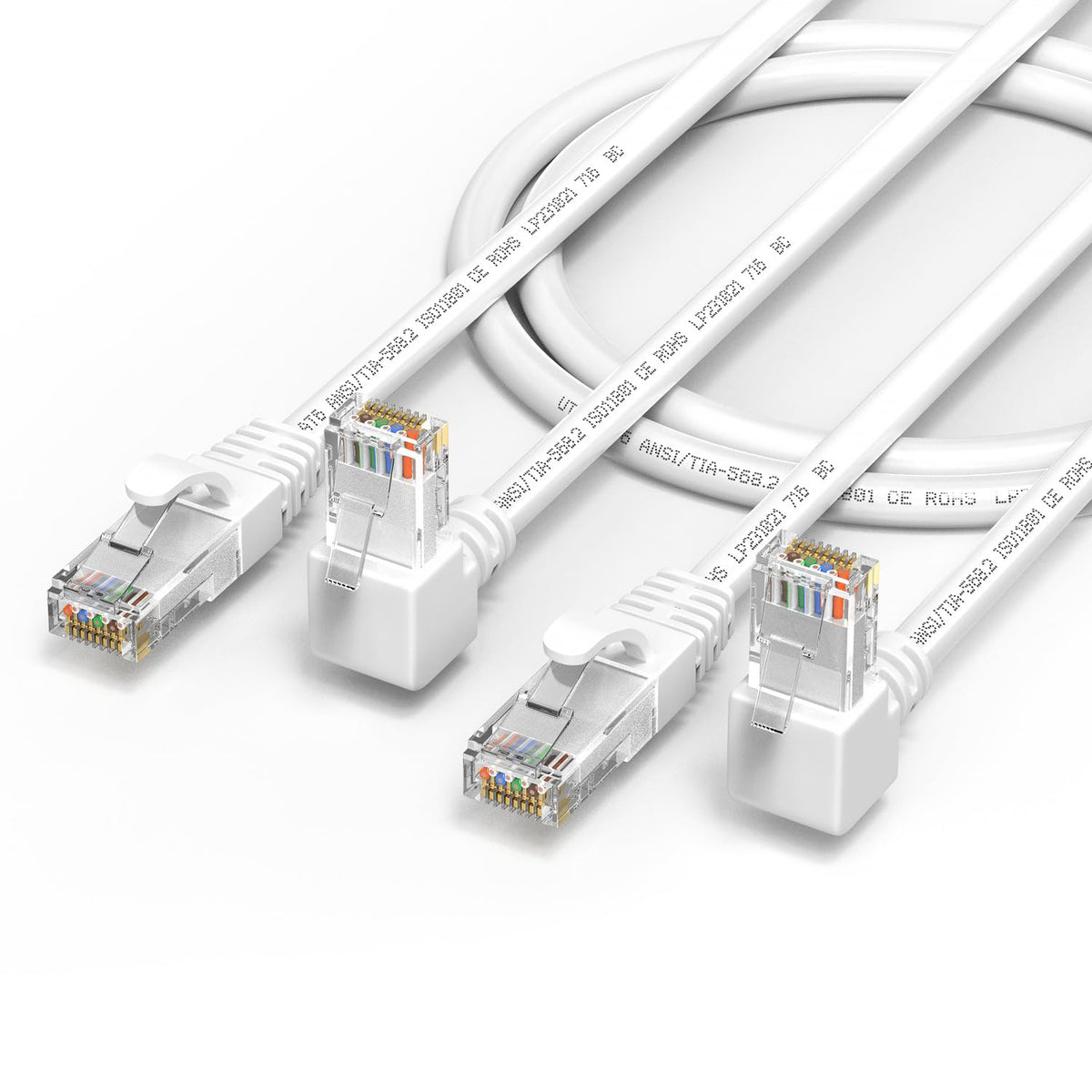 Juxinice 2Pack 90 Degree Cat6 Ethernet Cable White 1.5Ft Down Angle, Cat 6 Right Angle Ethernet Patch Cable Gigabit Rj45 Network Cable,Bandwidth Up To 250Mhz 1Gbps
