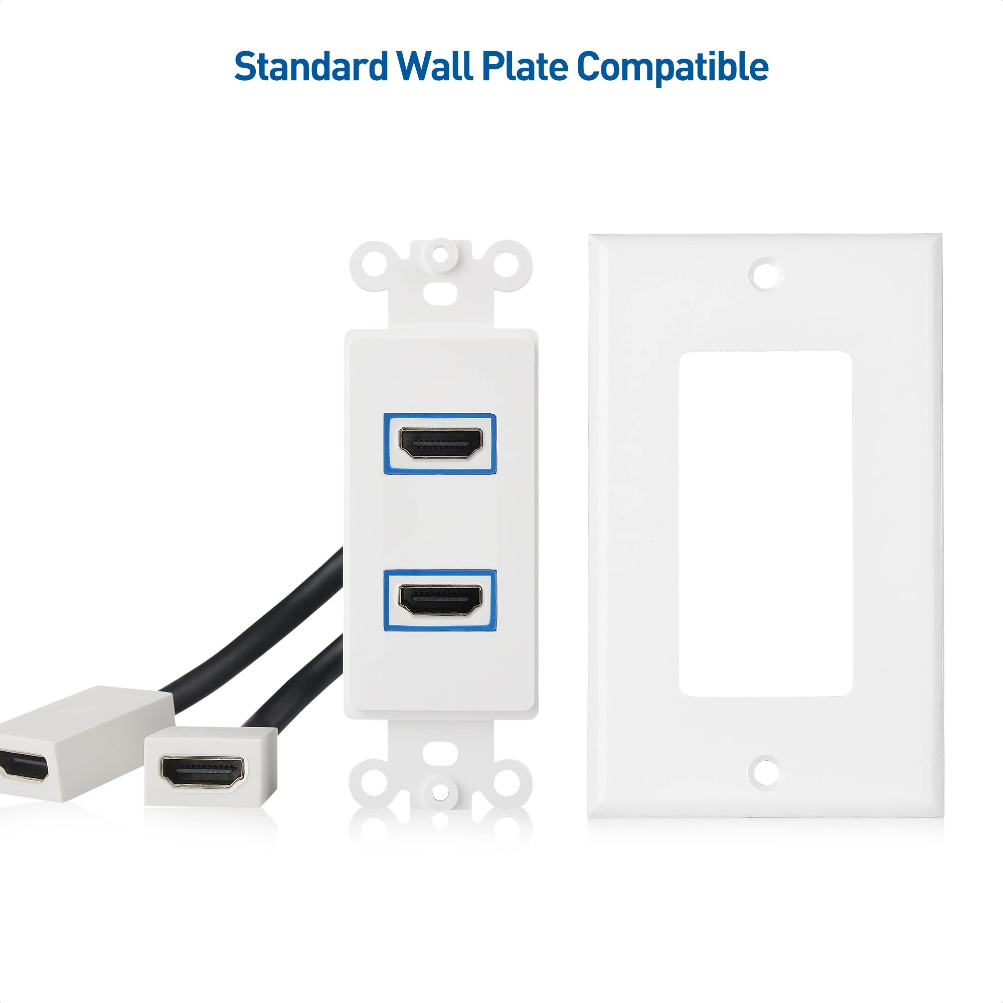 Cable Matters 2 Pack 2 Port 8K Hdmi Wall Plate In White With 8K 60Hz And 4K 120Hz (Hdmi Outlet, Hdmi Wall Outlet, Hdmi Box Suppo