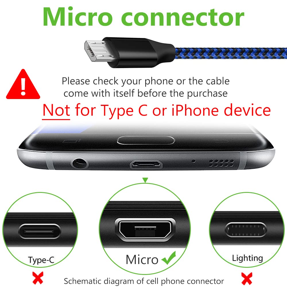 Micro Usb Cable, 3Pack 10Ft Android Charger Cable Long Nylon Braided Sync And Fast Charging Cord Compatible With Samsung Galaxy