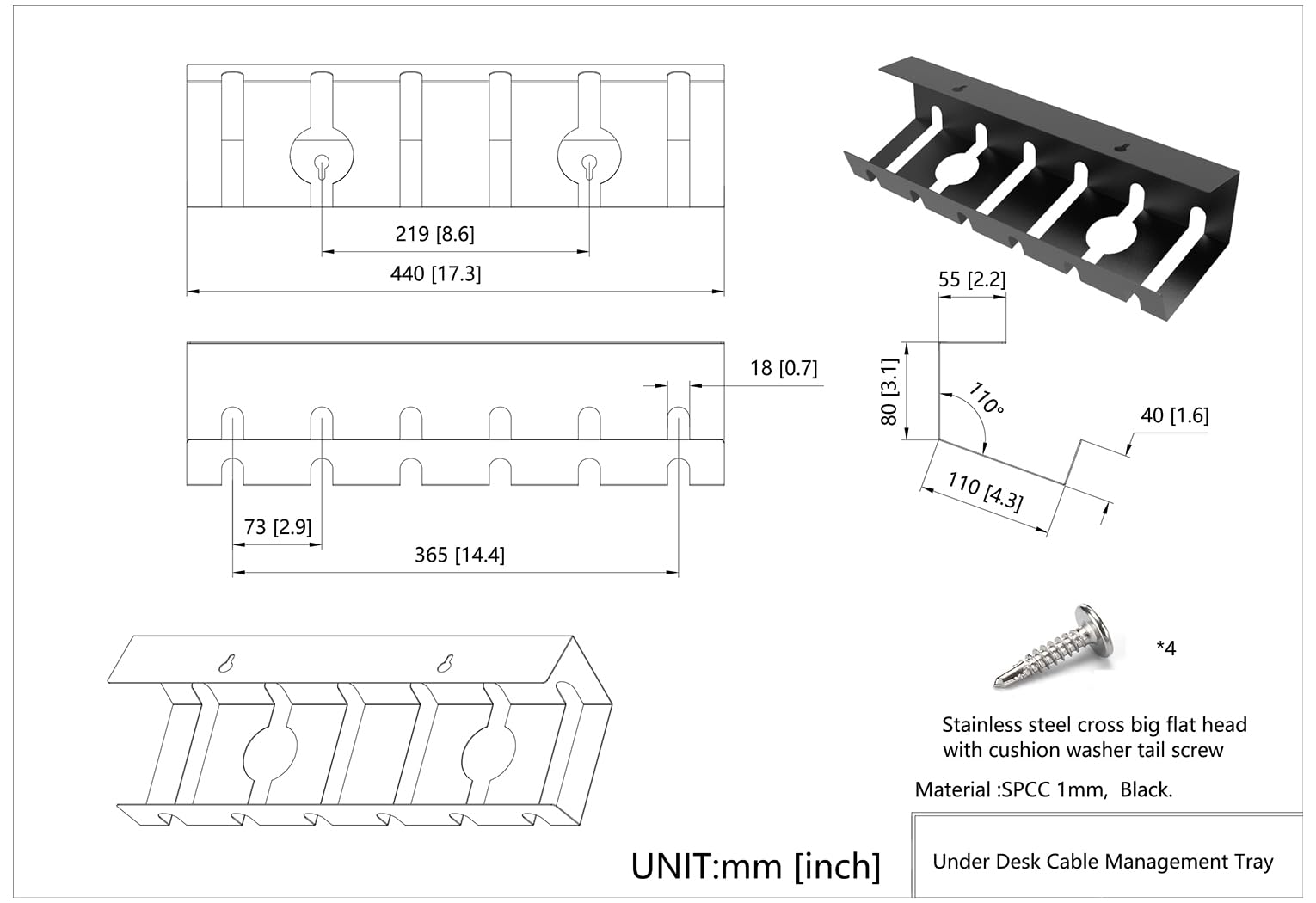 Qiaoyoubang 2 Pcs Of Cable Management Under Desk For Easy Mounting Metal Under Desk Cable Organizer For Office, Home Cable Tray