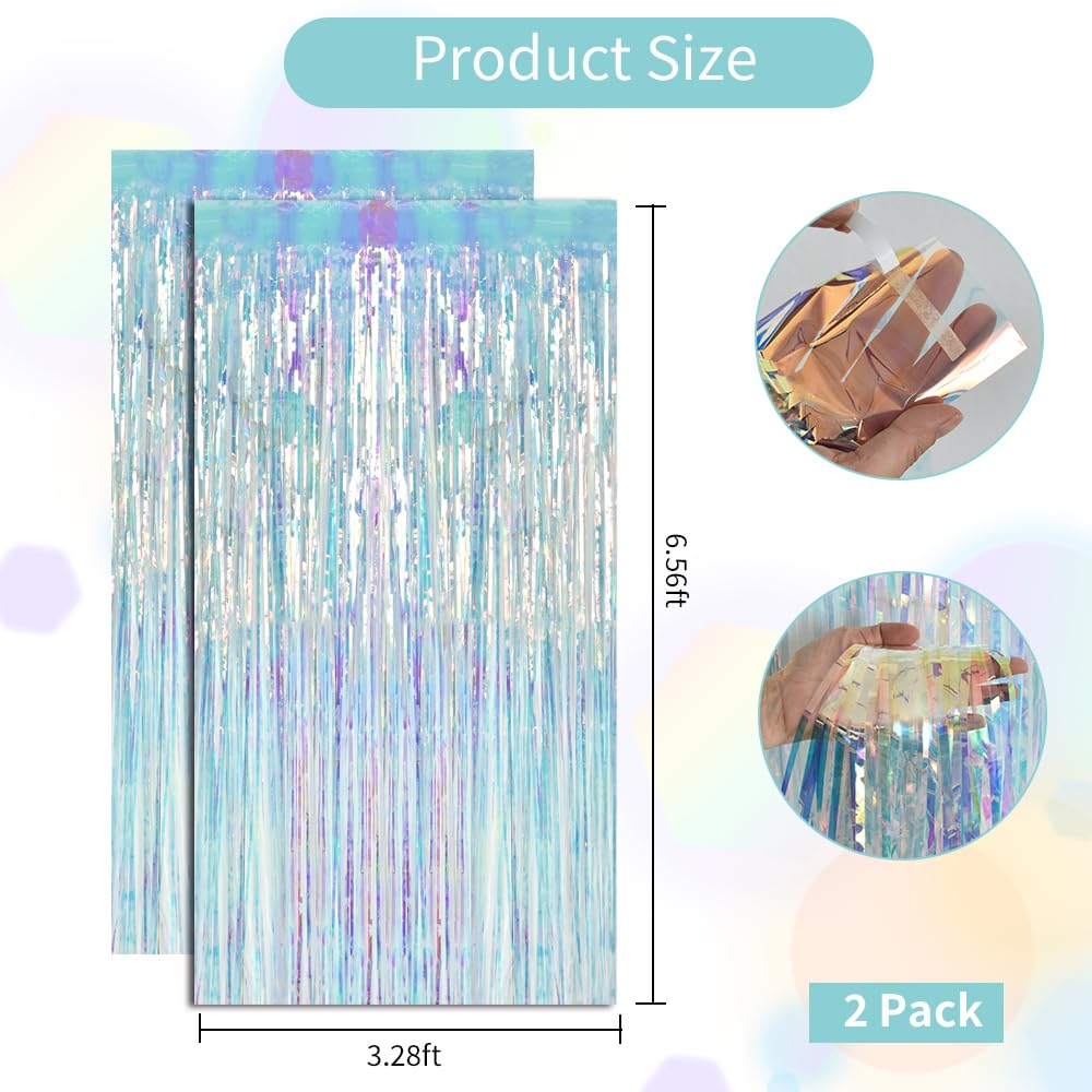 Beishida 2 Pcs Door Streamers Curtain Iridescent Streamers Baby Shower Party Streamers Backdrop Party Decorations Wall Backgroun