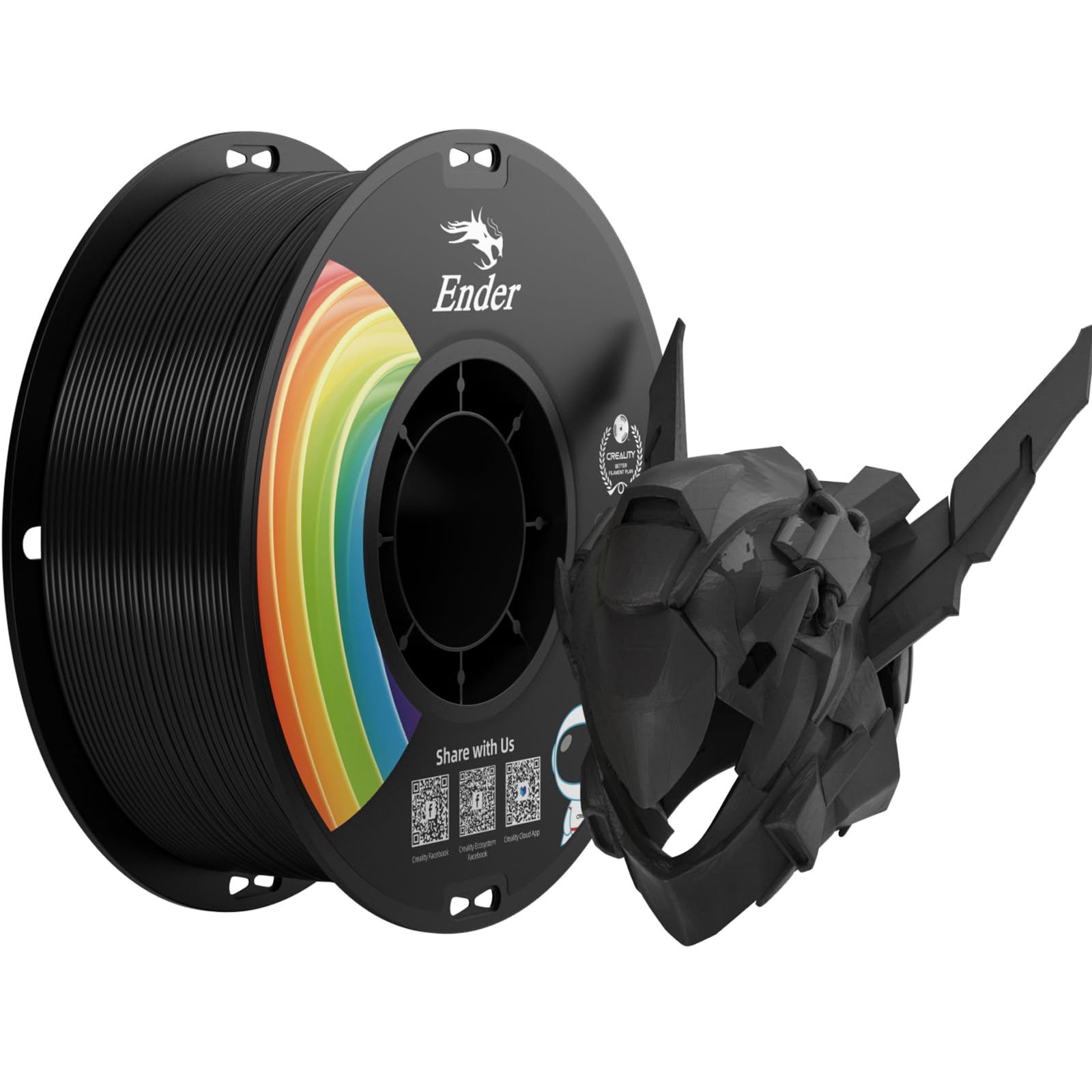 Creality 3D Printer Filament, Upgrade Ender Pla+ Filament 1.75Mm Black, 1Kg Spool (2.2Lbs), Accuracy +/  0.02Mm, 3D Printing Fil