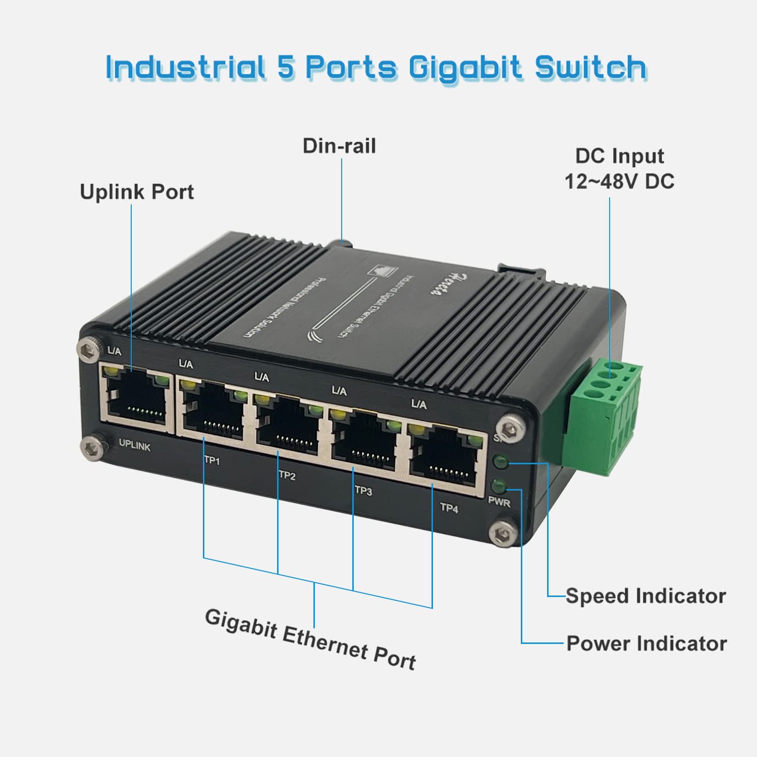 Hardened Industrial Gigabit Ethernet Switch 5 Port Mini Industrial Switch 10/100Mbps Half/Full Duplex And 1000Mbps Full Duplex