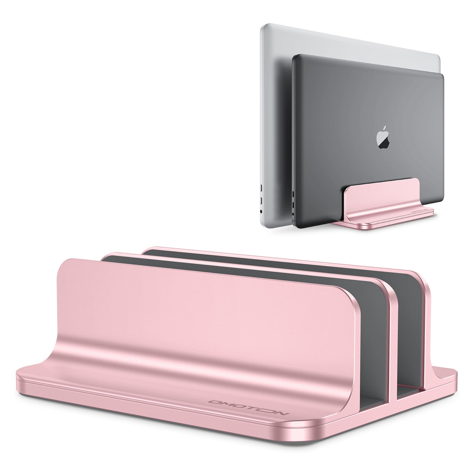 Omoton [Updated Dock Version Vertical Laptop Stand, Double Desktop Stand Holder With Adjustable Dock (Up To 17.3 Inch), Fits All Macbook/Surface/Samsung/Hp/Dell/Chrome Book (Rose Gold)