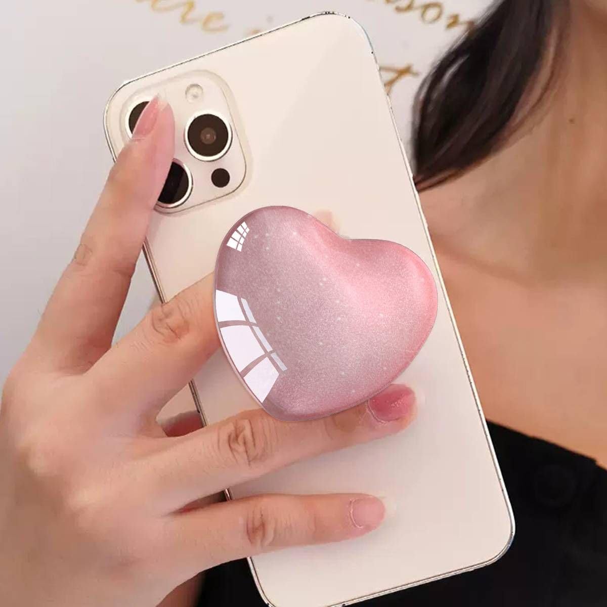 Ksadiye Expandiing Moblile Cell Phone Grip Heart Shape Glass Holder For Smartphones, Cellphone Collapsible Stand( Pink