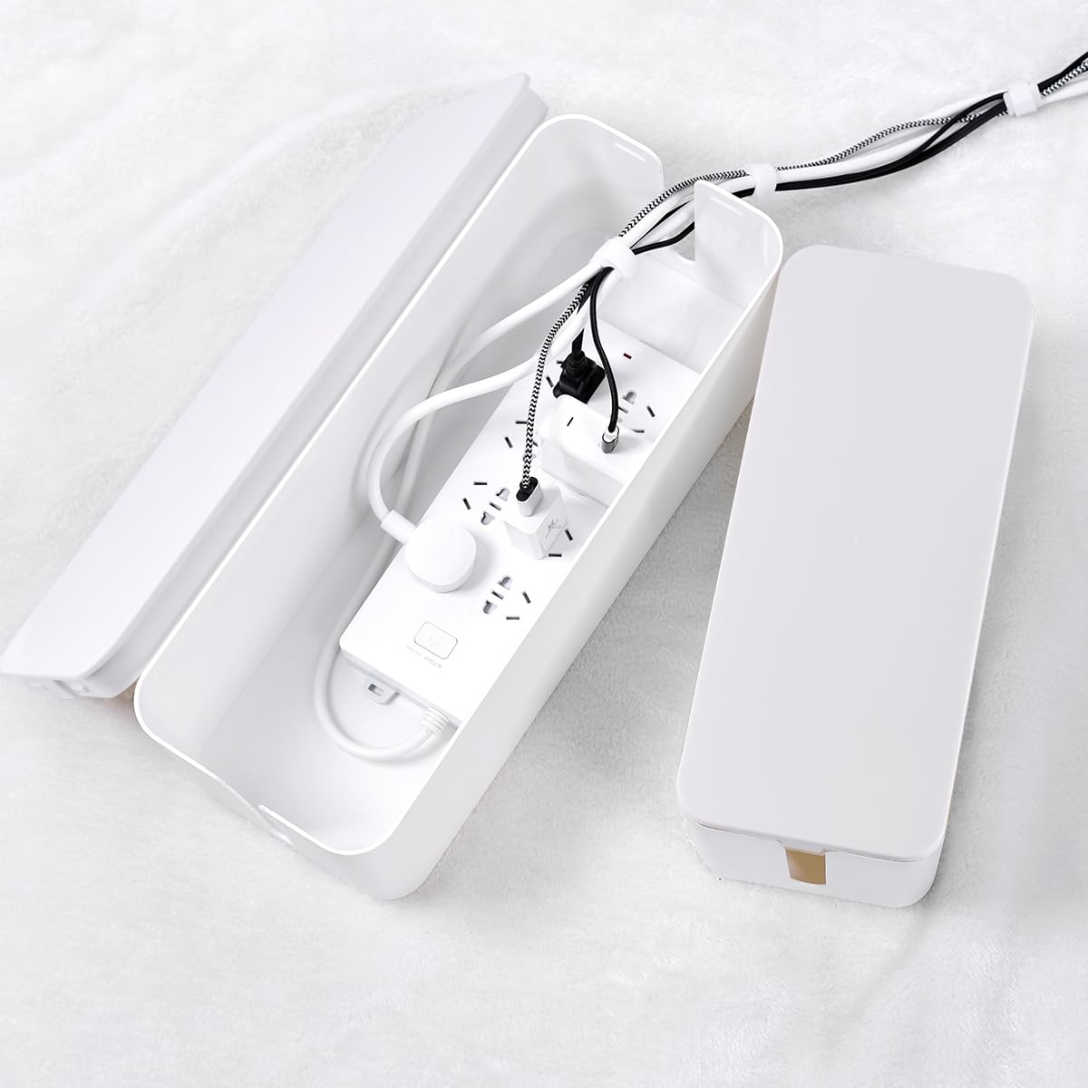 Cable Management Box, 2 Pack Large & Medium Cable Organizer Box With 17 Pcs Cable Management Set, Cord Organizer Box To Hide Sur