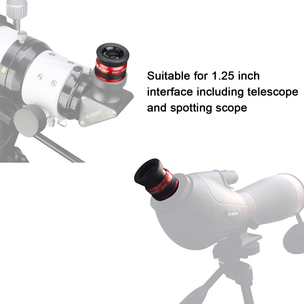 Svbony Sv154 Telescope Eyepiece 1.25 Inch Swa 70 Degree 15Mm Super Wide Angle Telescope Accessory With Twist Up Eyecups