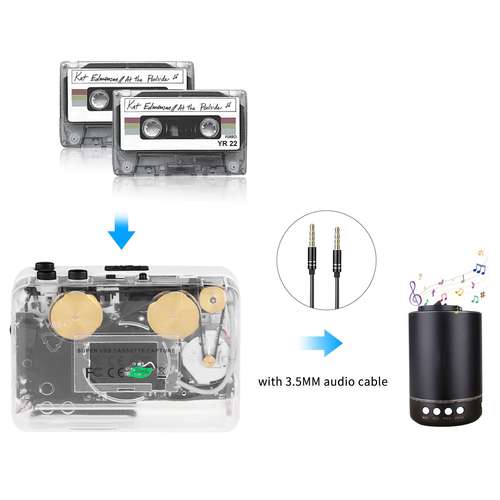 Janryzone Cassette Player Cassette To Mp3 Converter With Tape Converter Software  Auto Reverse &Clear Stereo Cassette Tape Playe
