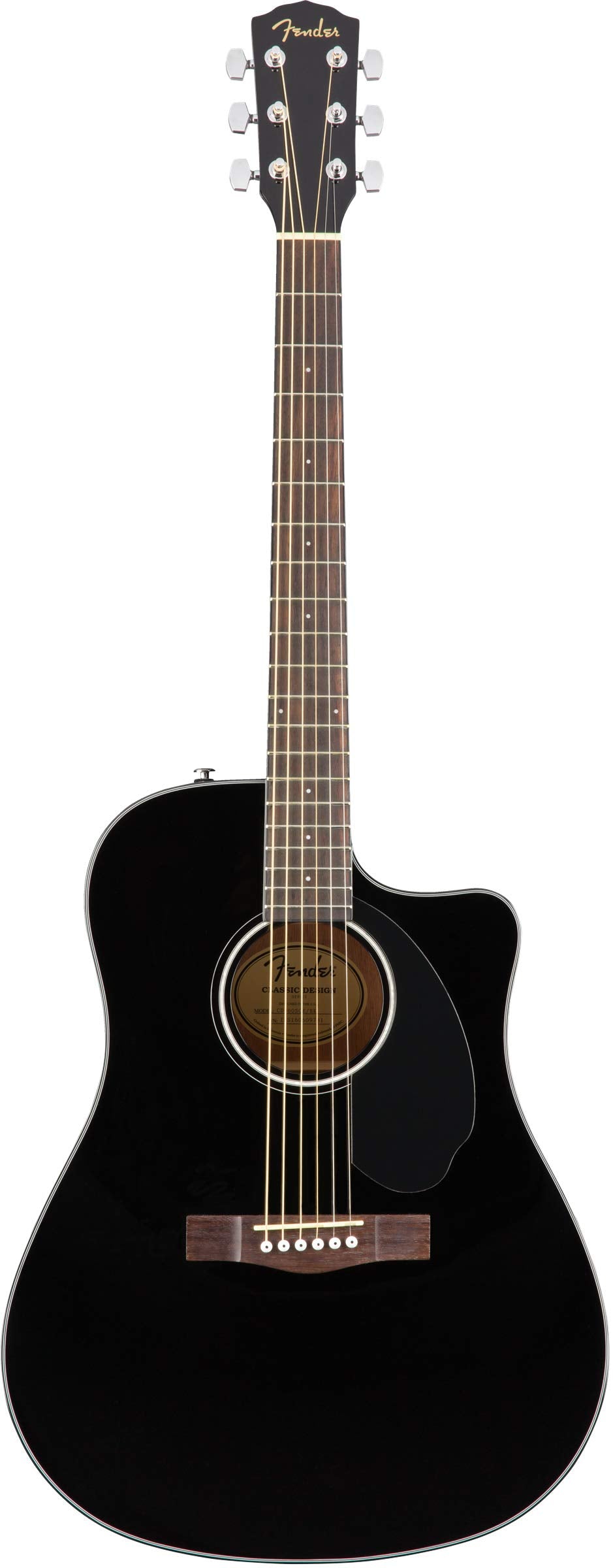 Fender Cd-60Sce Solid Top Dreadnought Acoustic-Electric Guitar - Black Bundle With Hard Case, Instrument Cable, Tuner, Strap, St