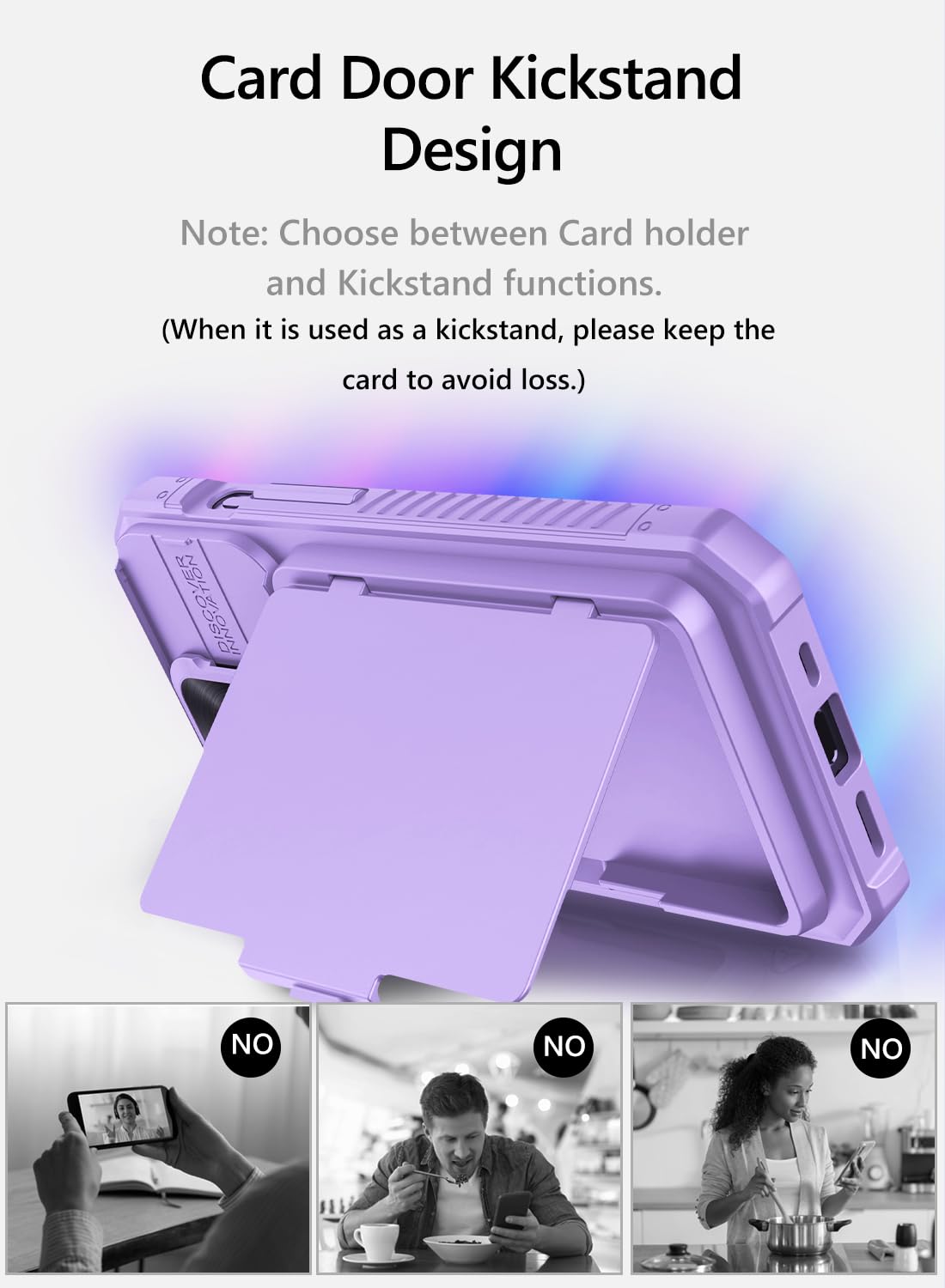 Vihibii For Iphone 15 Pro Case With Card Holder (4 Cards) & Slide Camera Cover & Kickstand, Shockproof Rugged Durable Hard Back