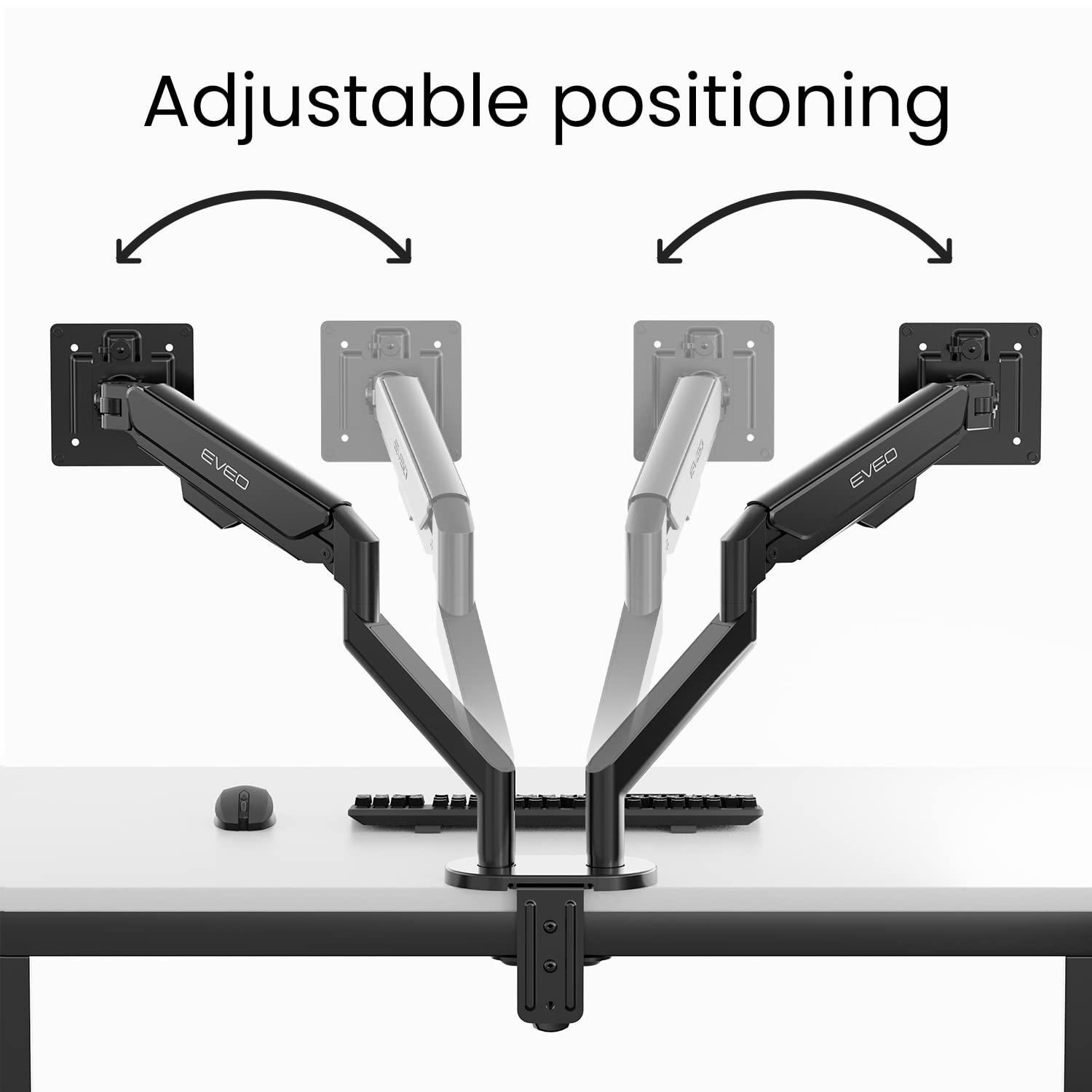EVEO Dual Monitor Mount Arm - Adjustable Height, VESA Bracket, Alloy Steel, 14"-32", Full Motion, Black