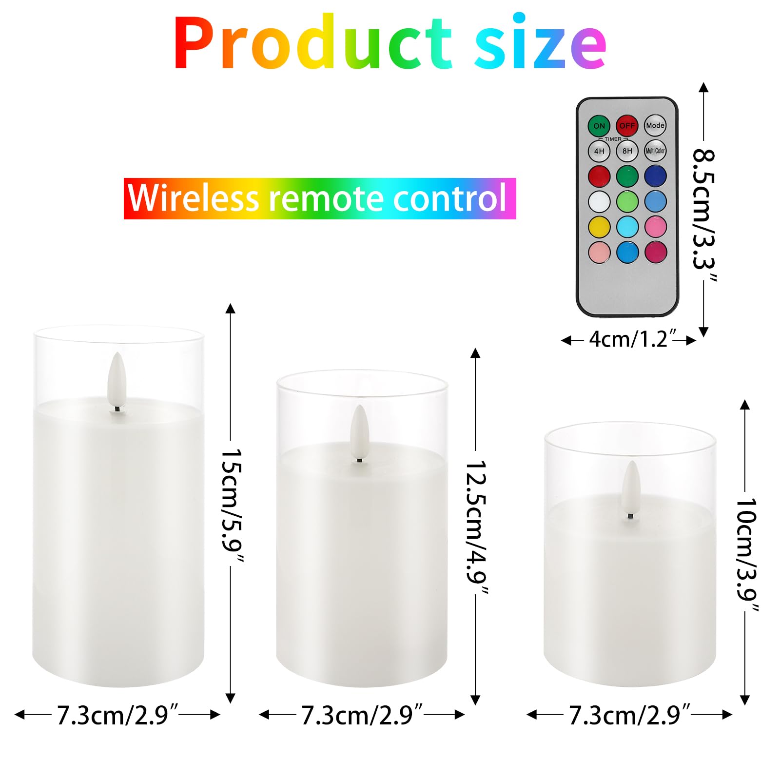 Hjandhj Color Changing Flameless Candle - Glass Flameless Candles With Timer, Battery Operated Candles With 18-Key Remote, Flick