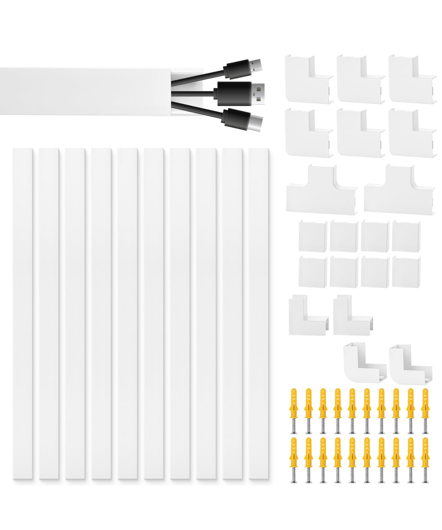 Bates  Cord Cover Raceway Kit, 157In Cable Hider, Cord Covers For Wires On Wall, Wire Covers For Cords, Cord Hider Wall, Wire Hiders For Tv On Wall, Cable Cover, Wire Hider, 15.7In X W0.9In X H0.6In