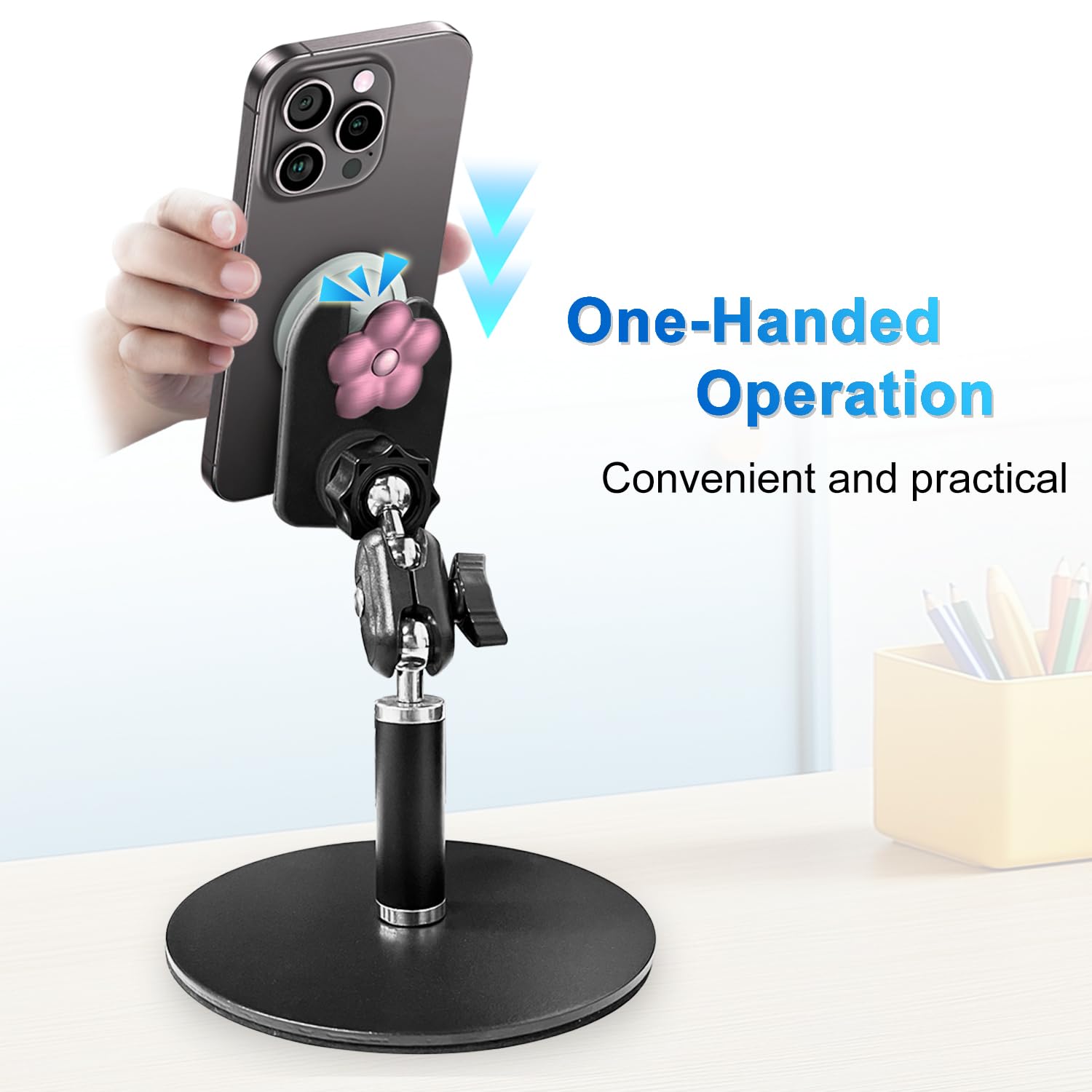 Desk Phone Stand For Pop Socket, Adjustable Desktop Cell Phone Holder Stand Cradle Heavy Duty Phone Mount For Desk, Office, Home