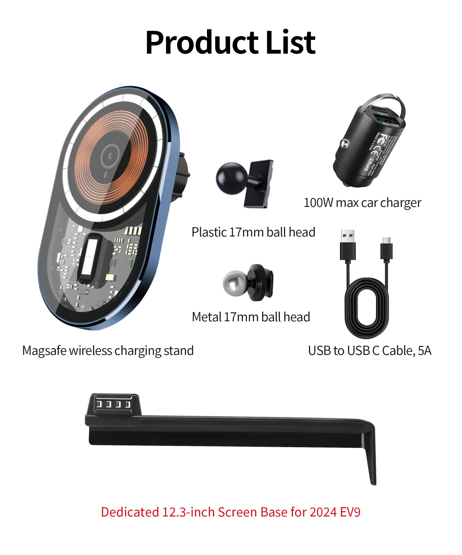 Masergogo Wireless Charging Car Phone Holder For Kia Ev9 2024 Accessories 12.3 Inch Screen Fixed Clip,360 Rotation Car Phone Mou