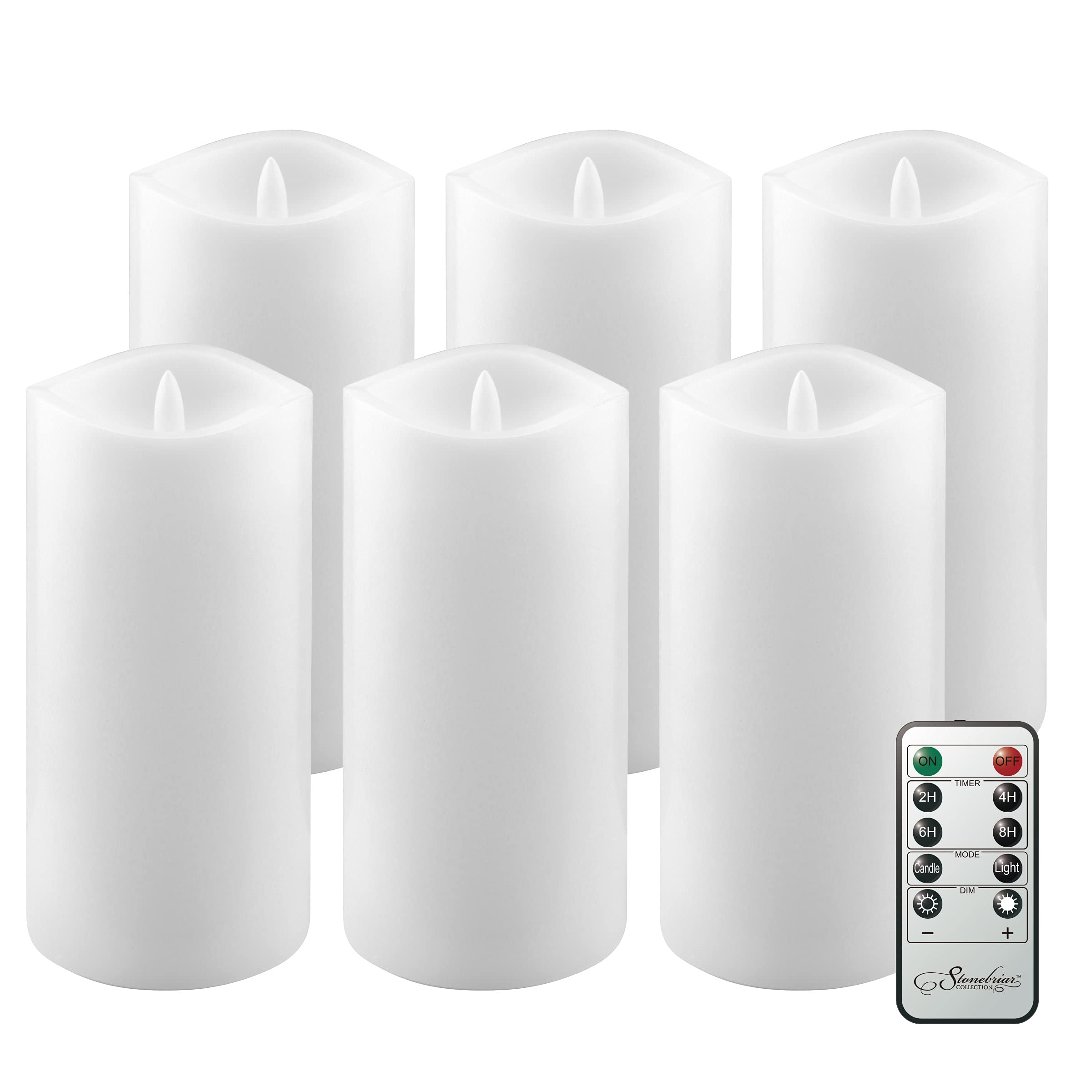 Stonebriar 6 Count White Real Wax 3X6 Flameless Led Pillar Candles With Remote And Timer