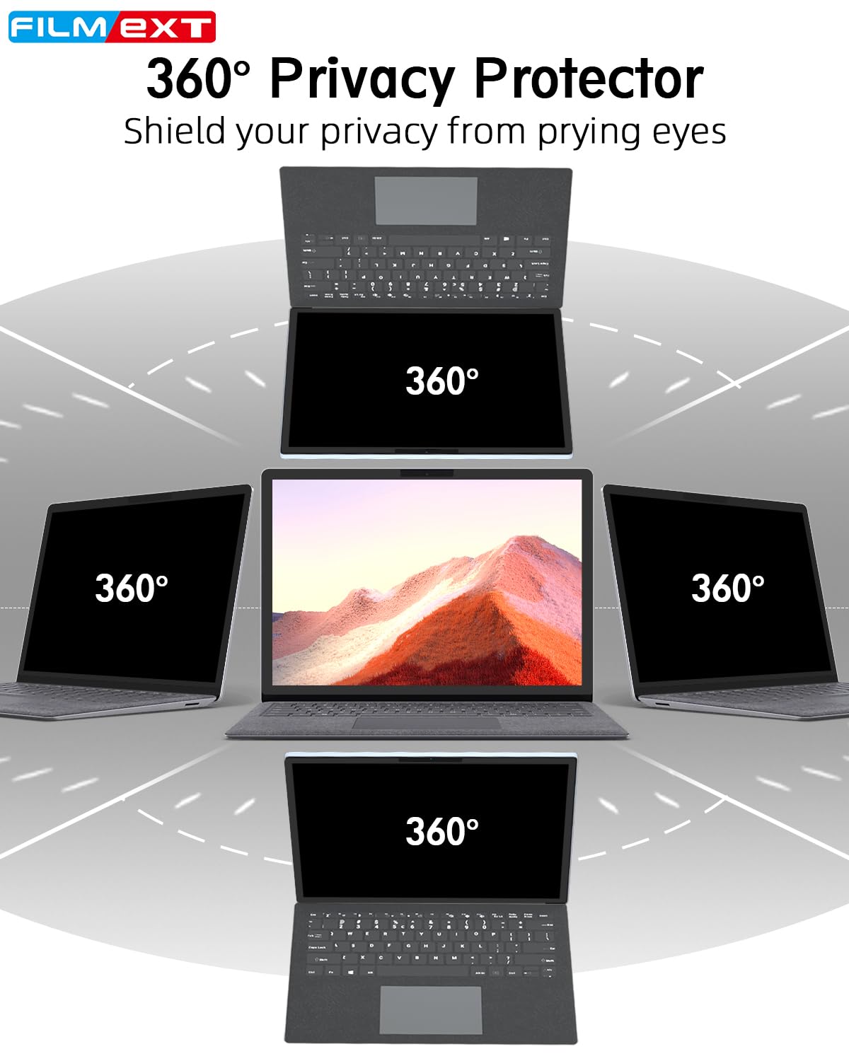 Filmext 360Privacy Screen Protector For Microsoft Surface Pro 7/6/5/4 12.3Inch,4 Way Removable Surface Privacy Screen Anti Spy A