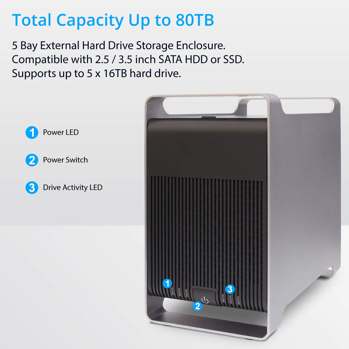 Syba 5 Bay 2.5'' And 3.5'' Sata Hdd External Usb 3.0 / Esata Raid Hard Drive Enclosure Support 80Tb & Raid 0/1/5/10/Jbod Raid Mo
