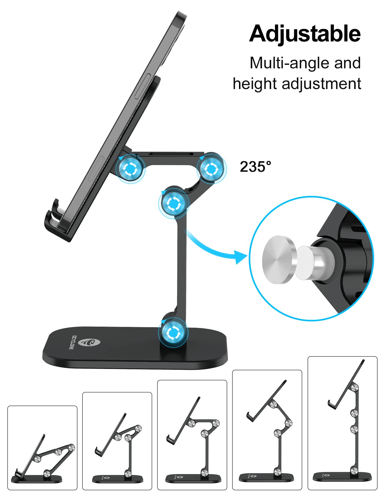 Ocyclone Phone Stand, Adjustable Height And Angle Foldable Cell Phone Stand Holder For Desk, Taller Iphone Stand Compatible With