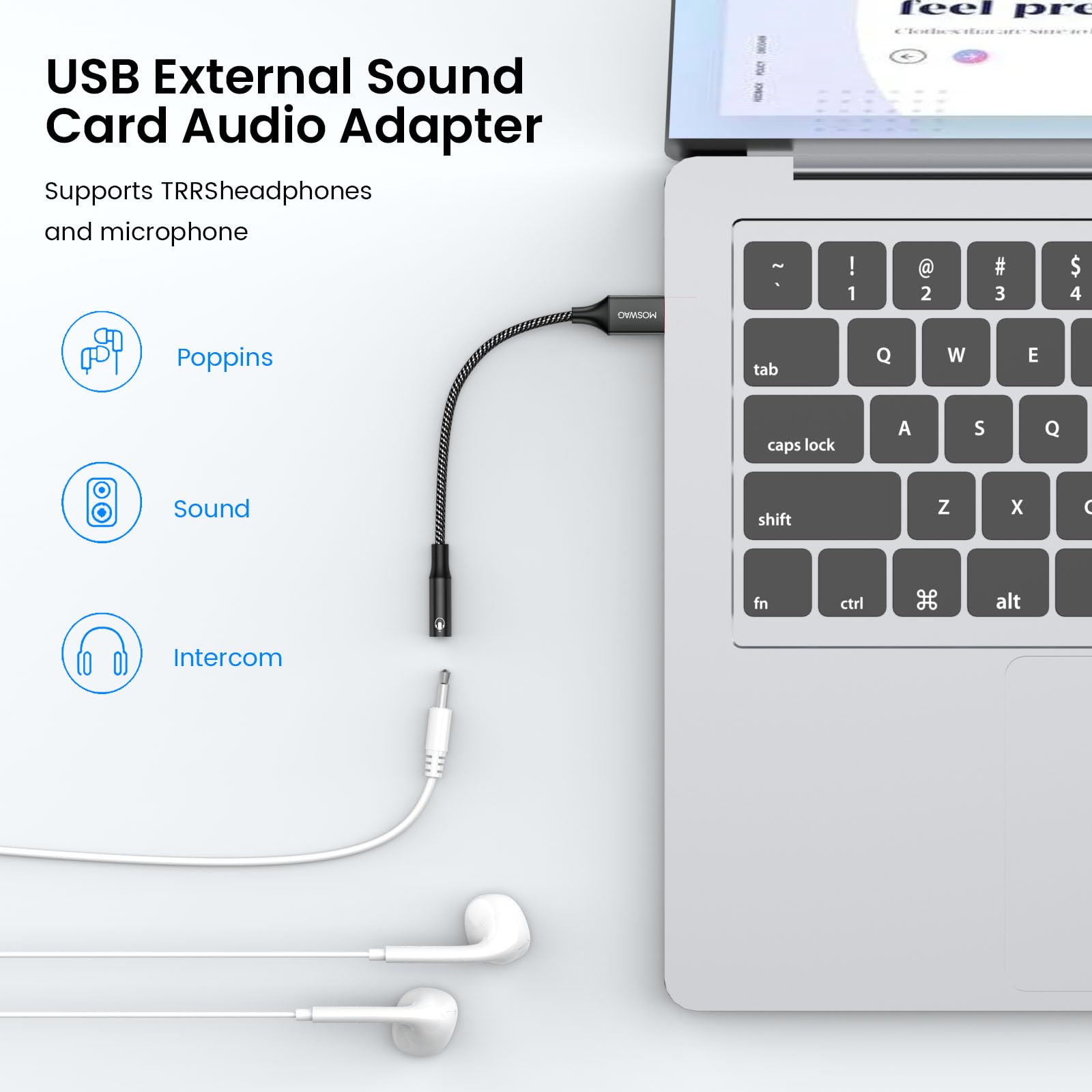 Moswag Usb To Audio Jack Adapter 0.65Feet/20Cm,External Sound Card Jack Audio Adapter With 3.5Mm Aux Stereo Converter Compatible