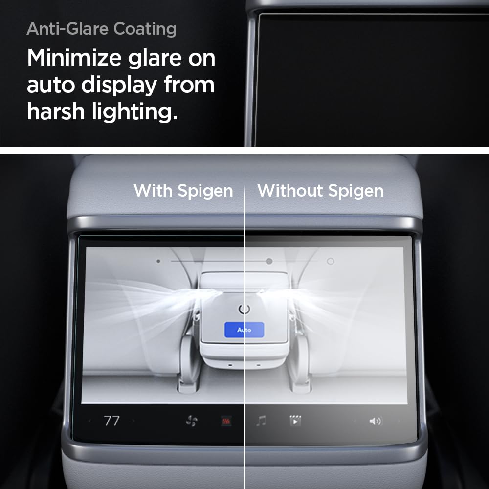 Spigen Tempered Glass Screen Protector [Glastr Slim] Designed For Tesla Model S (2023/2024/2025), Tesla Model X (2023/2024/2025) 9.4 Inch Rear Touchscreen   Matte/Anti Finger Print