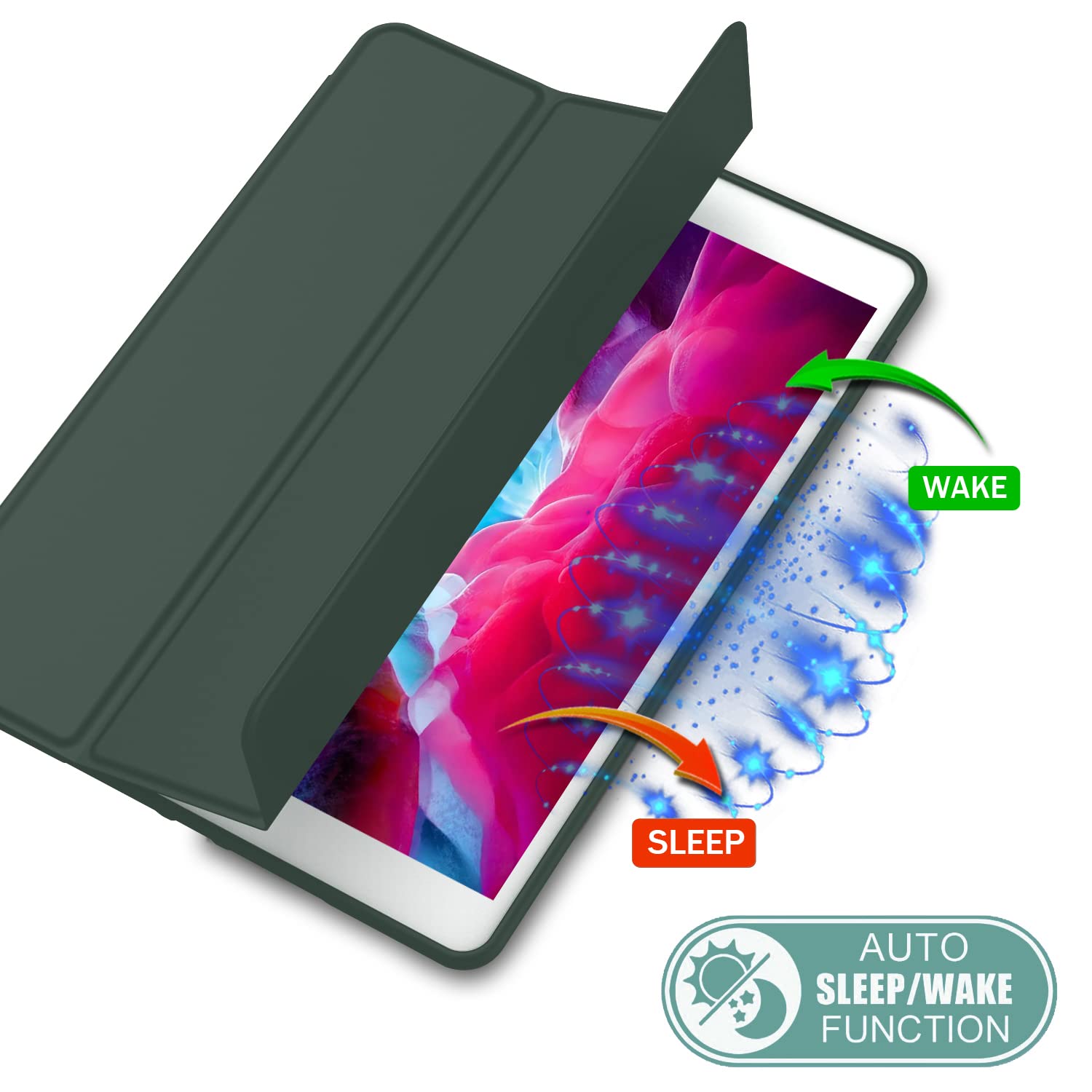 Imieet Ipad 9.7 Case (2018/2017 Model, 6Th/5Th Generation), Smart Cover With Pencil Holder And Soft Baby Skin Silicone Back And Full Body Protection, Auto Wake/Sleep Cover (Dark Green)