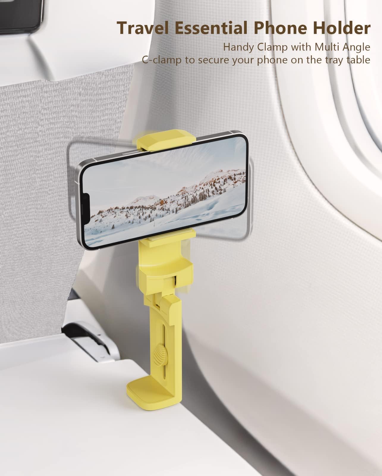 Miikare Yellow Phone Holder, Universal Portable Electronic Device Mount For Flying, 360 Degree Rotation, Compatible With Iphone,