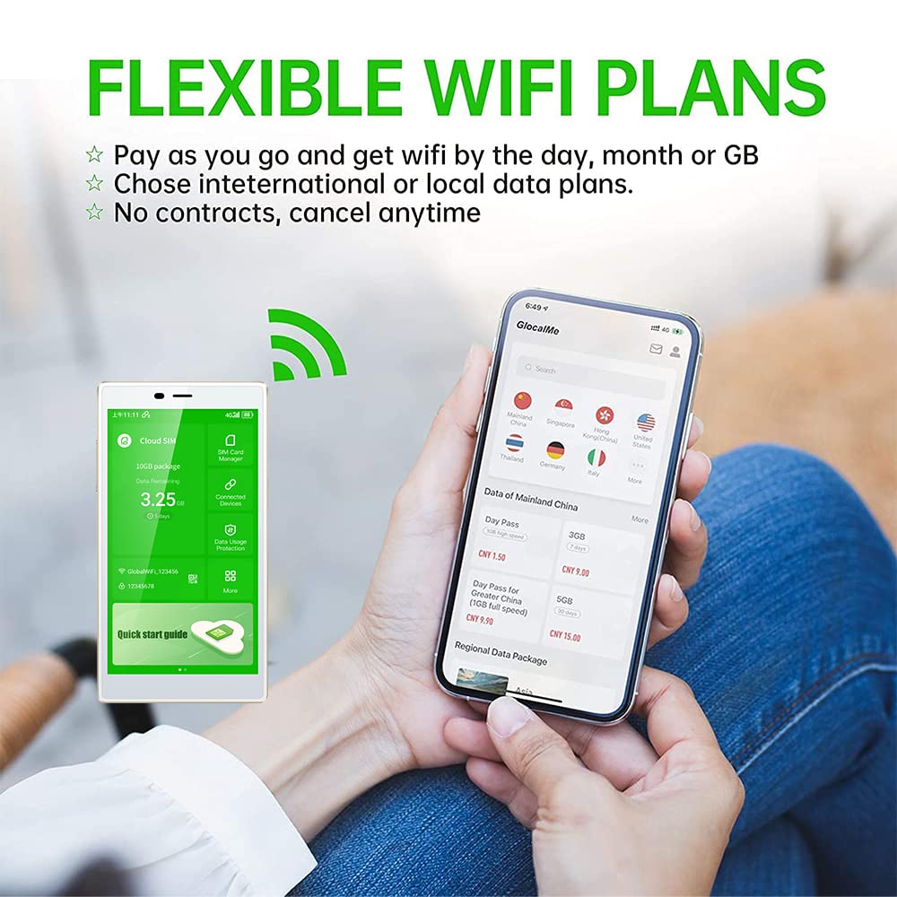 GlocalMe G4 Pro 4G LTE Mobile Hotspot, Portable WiFi Router with 5” Touch Screen, SIM-Free, Global 1GB Data, Travel Essential, Black