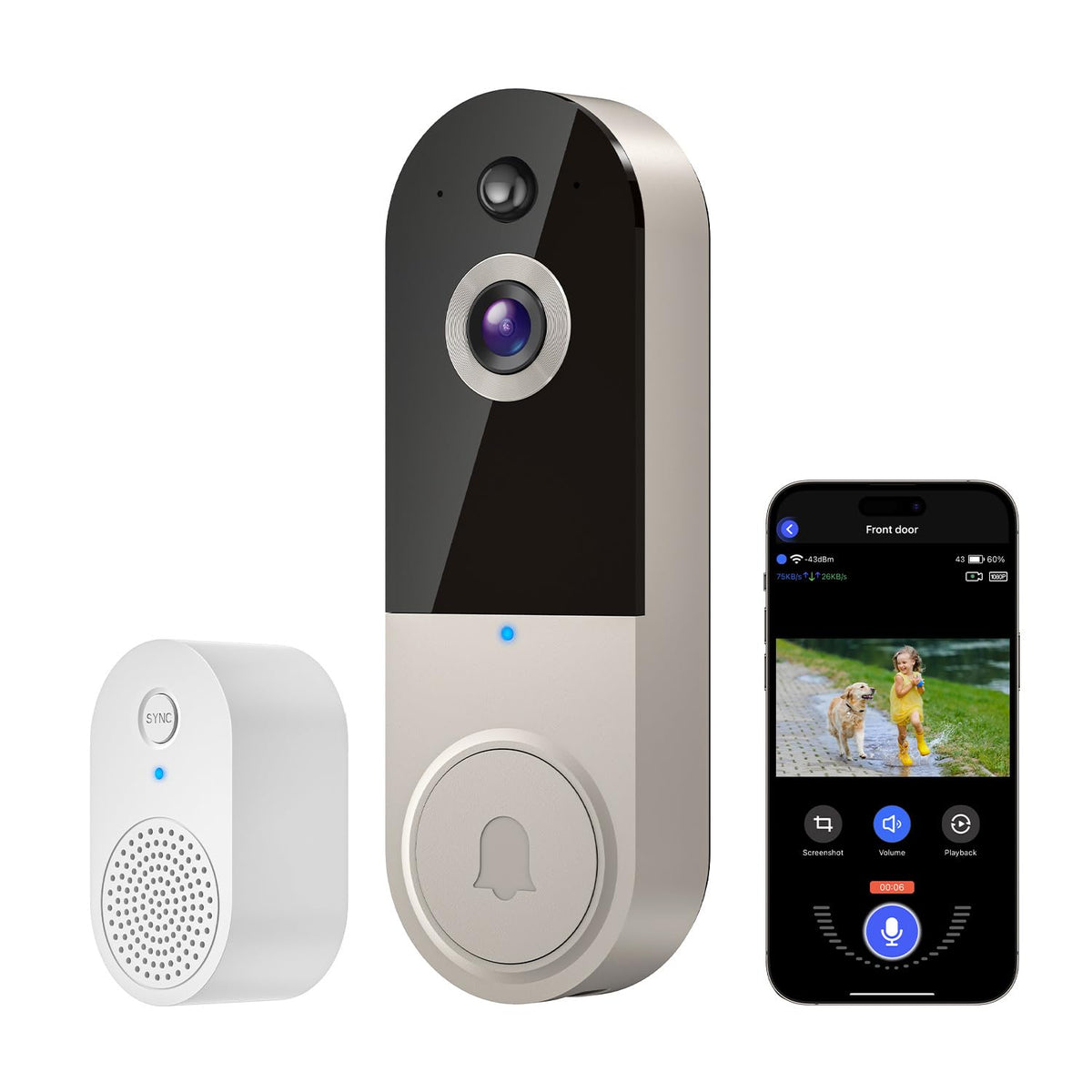 Hubflashy 1080P Wireless Doorbell Video Camera, Ai Human Detection, Chime Ringer Included, 2.4G Wifi, Night Vision, Instant Aler