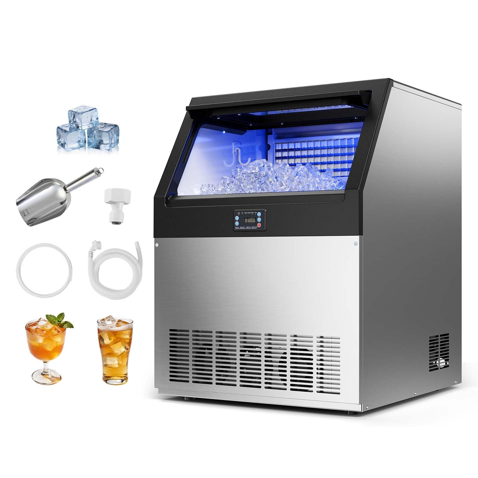 VEVOR Commercial Ice Maker Machine, 440 lbs/24h with 85 lbs Storage Capacity, Built-in/Freestanding/Under Counter, Stainless Ste