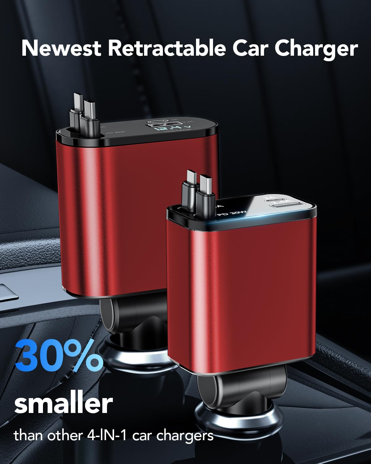 Retractable Car Charger 4 In 1, Compatible With Iphone 16 Car Charger Fast Charging, Type C Retractable Fast Car Charger, 69W Us
