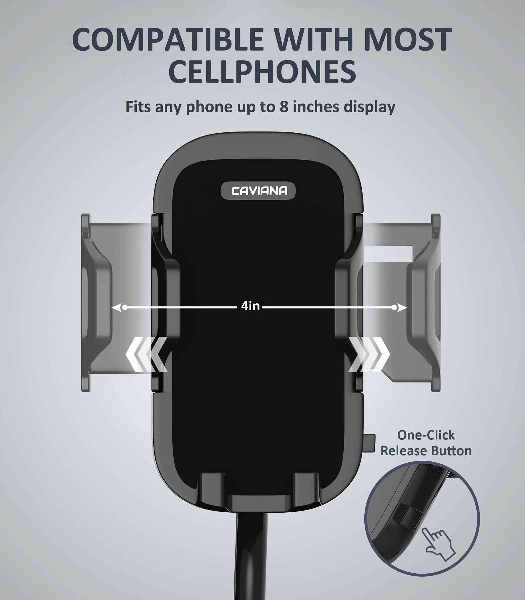 Caviana Dual Phone Holder For Car Cup Holder - Long Flexible Neck, 360 Rotatable Car Phone Mount - Adjustable Cell Cup Holder, U