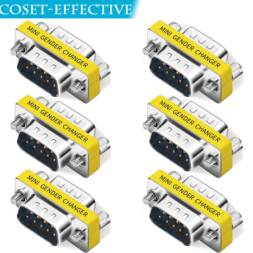 Warmstor 6 Pack 9Pin Rs232 Serial Cable Db9 Male To Male Mini Gender Changer Adapter Coupler Connector