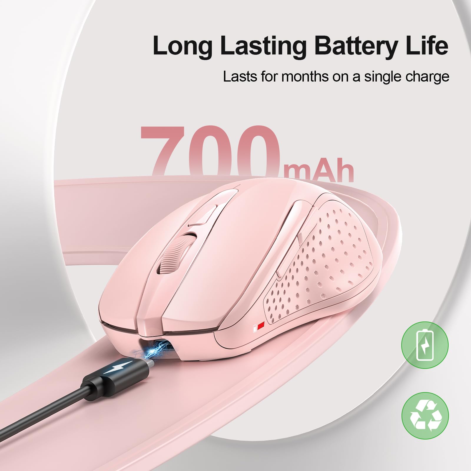 Tecknet Rechargeable Wireless Mouse, 2.4G Silent Mouse, Quiet Click, 6 Adjustable 4800 Dpi, Cordless Computer Mouse, Ergonomic Mouse For Laptop, 6 Buttons Usb A Mouse For Chromebook, Ergo Grip   Pink