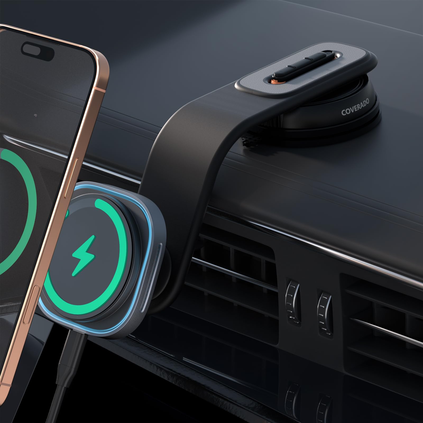 Coverado for 15W Magsafe Car Mount Charger, QI2 Wireless Car Charger Phone Holder fwith Adjustable Aluminum Alloy Arm, Magnetic