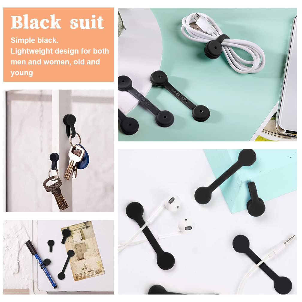 Viaky 6 Pcs Black Magnetic Cable Clips Organizer Earbuds Cords Winder Bookmark Whiteboard Noticeboard Fridge Straps Usb Manager