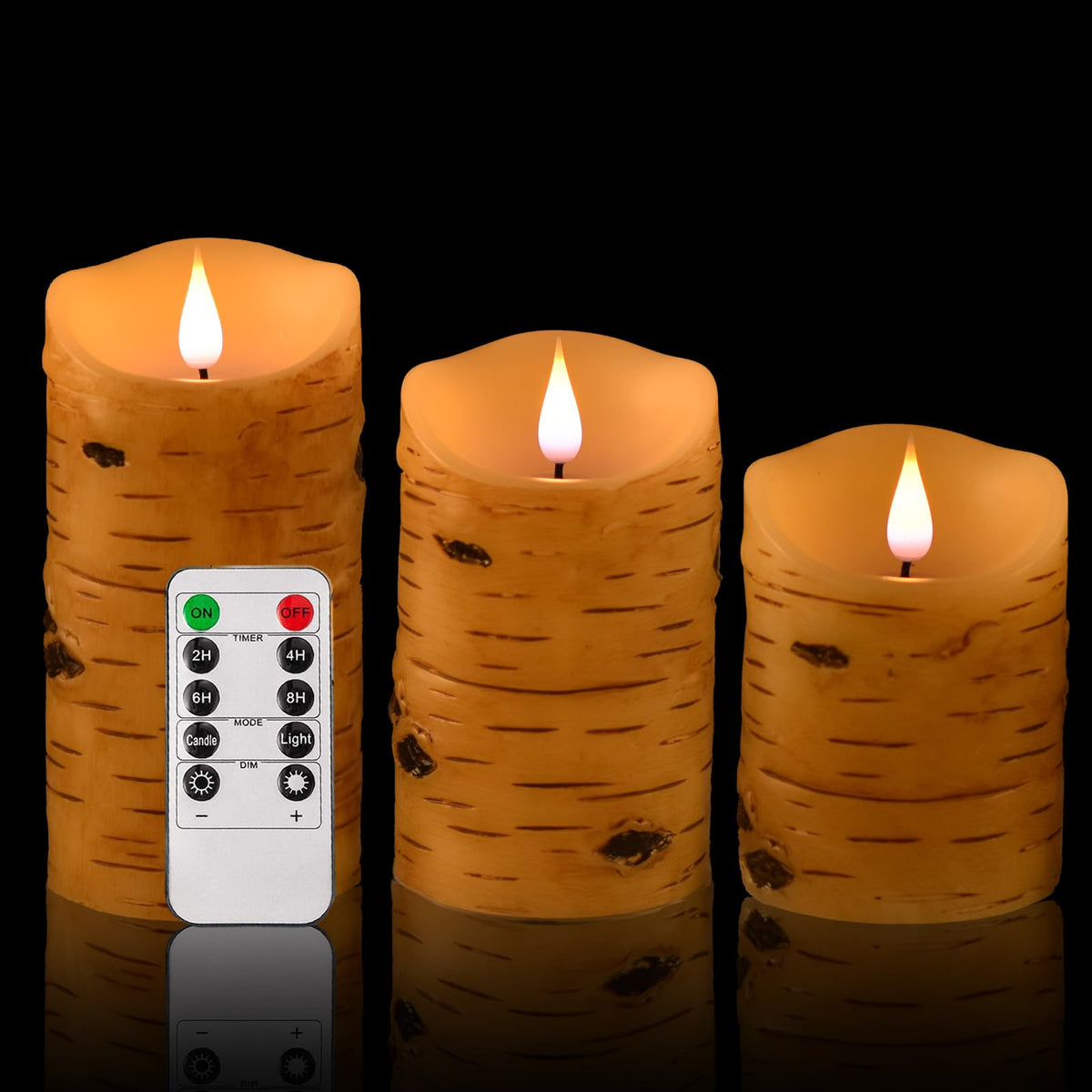 Niceme Led Birch Bark Flameless Candles Set Of 3 Real Wax Battery Operated Candles Flickering Moving Wick Electric Decorative Pi