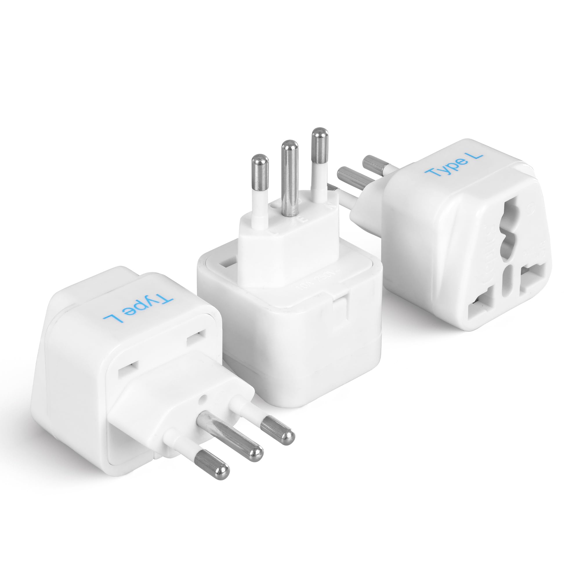Ceptics Italy Power Adapter, Type L Plug Adapter, Universal Travel Adapter Chile, Italy Travel Adapter Plug Perfect For Rome, Lybia, Tunisia, Uruguay, Gp 12A   White (3 Pack)