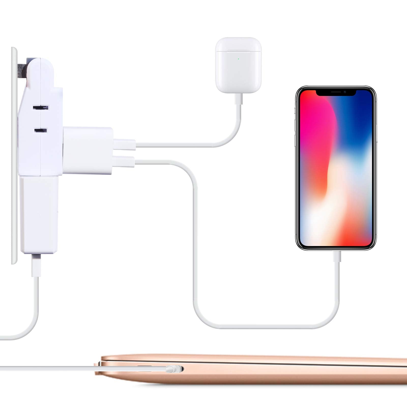 Sycon 2 Prong Swivel Wall Adapter, Electrical 4 Way Outlet Expander Plug, Multi Plug Extender Splitter, Multiple Ungrounded Mini