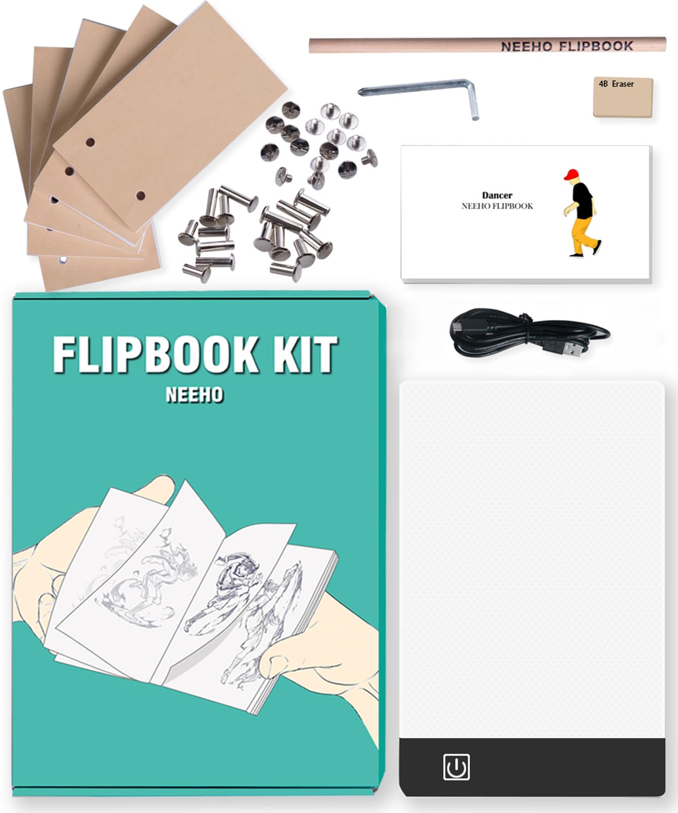 Flip Book Kit, Neeho Flipbook Kit With Light Pad For Drawing And Tracing With 300 Sheets Premium Pre Drilled Flipbook Paper, Led