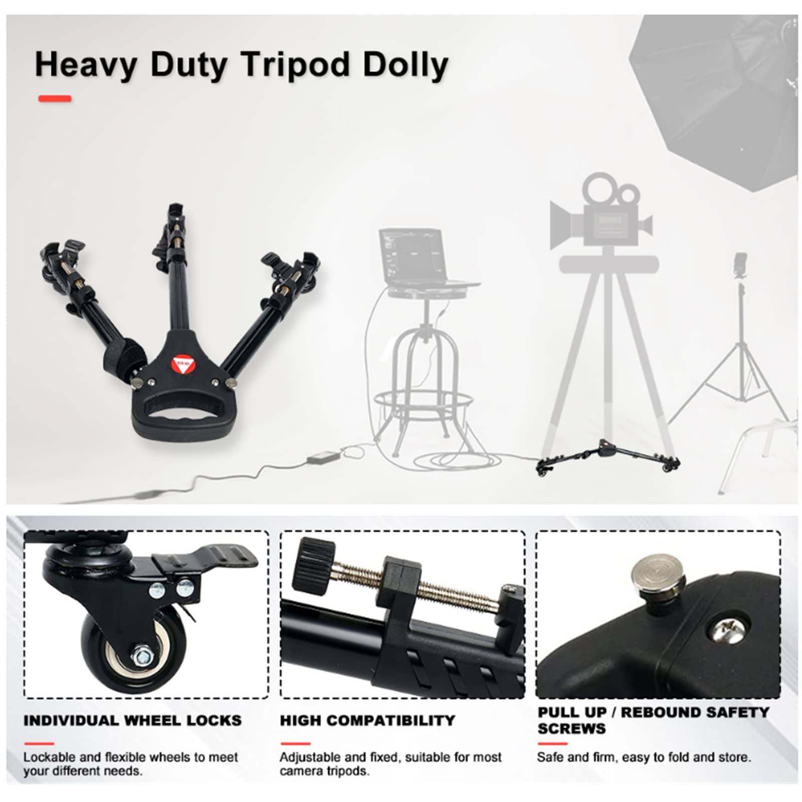 Yaeccc Kingjoy Vx 600 Photography Heavy Duty Tripod Dolly Wheels Adjustable Leg Mounts Compatible With Canon Nikon Sony Dslr Camera Camcorder Photo Video