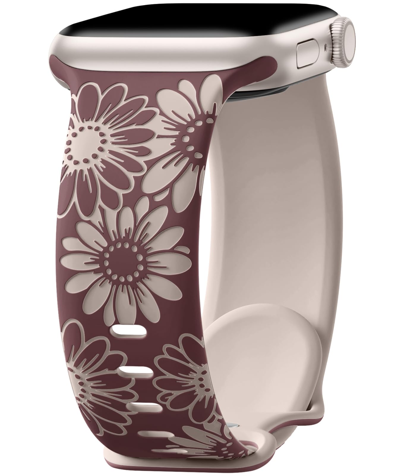 Daqin Floral Engraved Band Compatible With Apple Watch Band 44Mm 45Mm 46Mm 42Mm 49Mm Women, Two Tone Flower Silicone Sport Strap