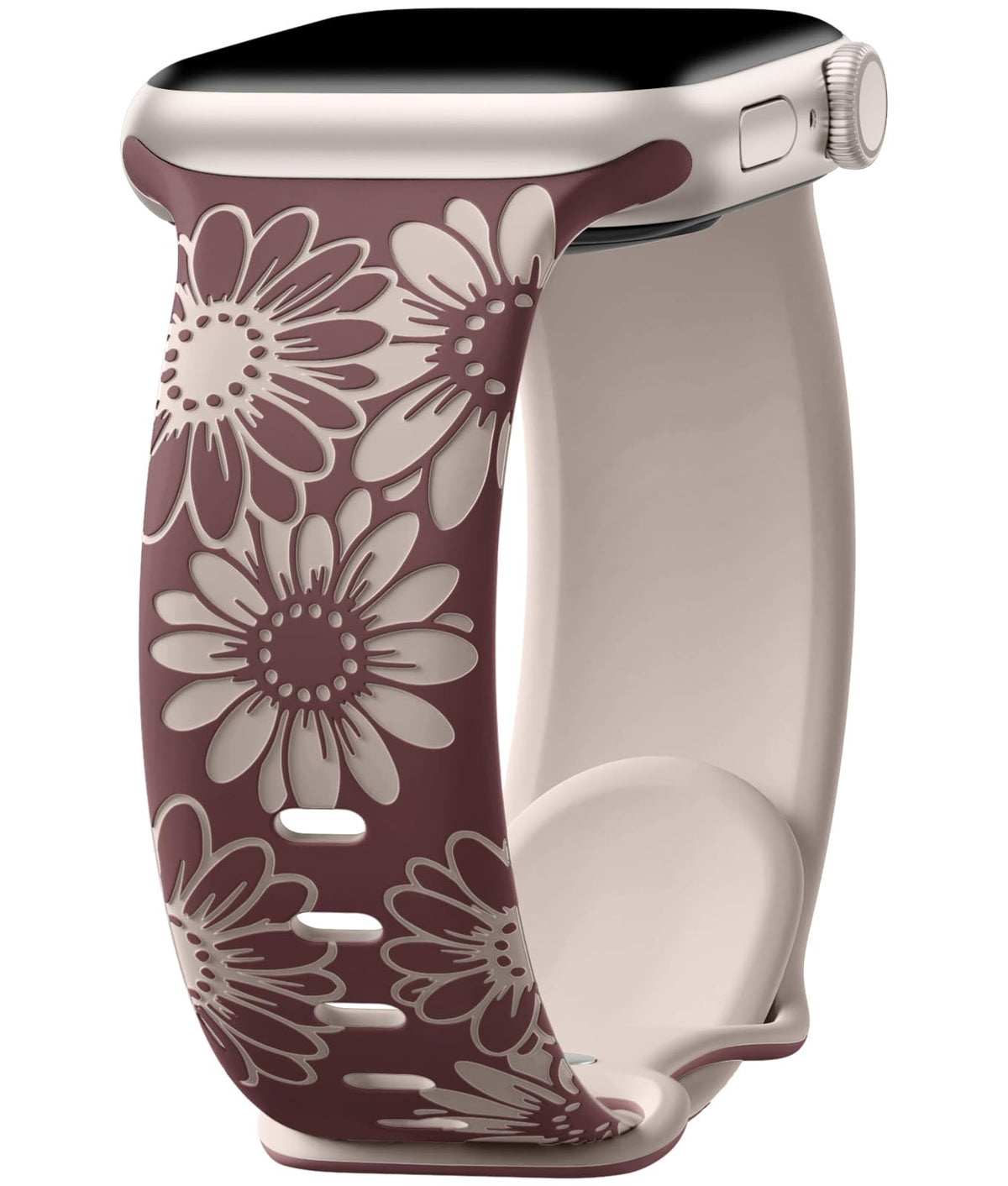 Daqin Floral Engraved Band Compatible With Apple Watch Band 44Mm 45Mm 46Mm 42Mm 49Mm Women, Two Tone Flower Silicone Sport Strap